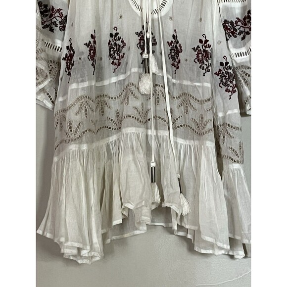 Free People White Cotton Gauze Embroidered Peasant Boho Semi Sheer tunic, SZ S - Picture 7 of 16